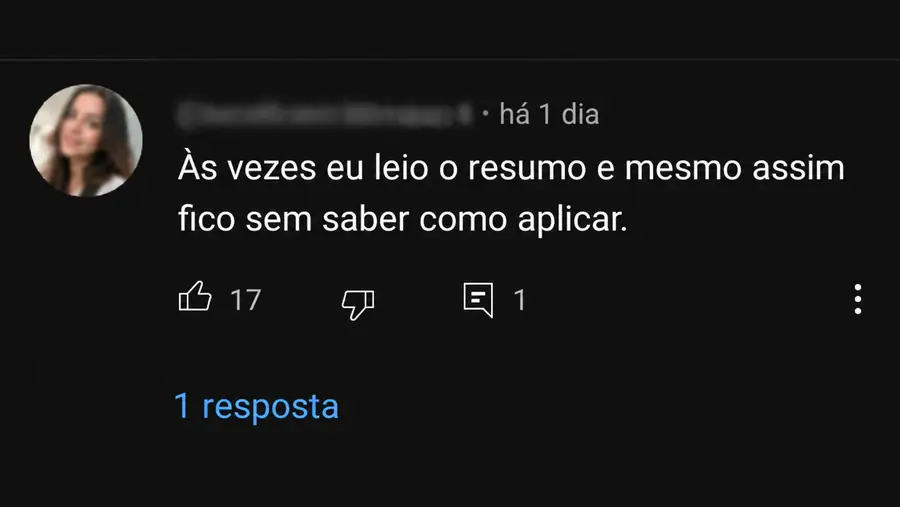 Comentário dizendo que lê o resumo e ainda assim não sabe como aplicar